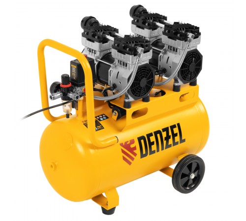 Компрессор безмасляный, малошумный DLS 1500/50, 1500 ВТ, 2x750, 50 л, 260 л/мин Denzel
