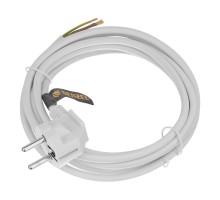 Шнур сетевой Energy Series, ПВС, 3 м, 3 x 1 мм, с неразборной вилкой, белый, Denzel
