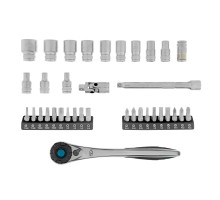 Набор торцевых головок, трещотка 120 зубьев, 1/4", CrV, 36 предметов Gross
