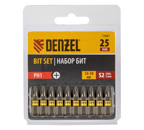 Бита PH1х25, сталь S2, шестигранный профиль, 10 шт. Е 6,3 Denzel
