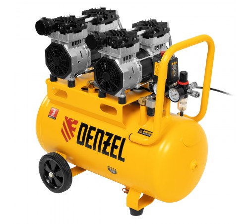 Компрессор безмасляный, малошумный DLS 1500/50, 1500 ВТ, 2x750, 50 л, 260 л/мин Denzel
