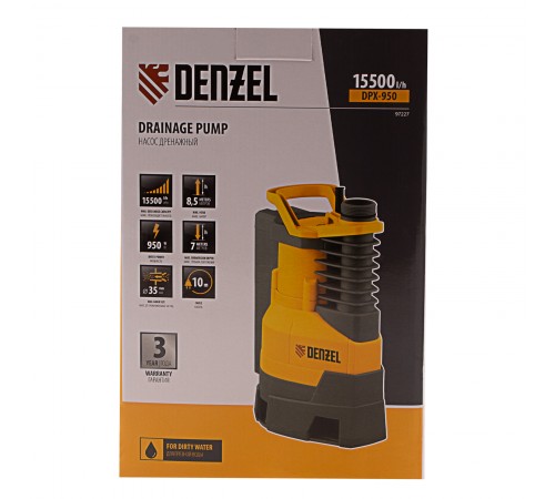 Дренажный насос DPХ950, Х-Pro, 950 Вт, подъем 8.5 м, 15500 л/ч Denzel
