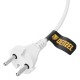 Шнур сетевой Energy Series, ПВС, 1,5 м, 2 x 1 мм, с неразборной вилкой, белый, Denzel
