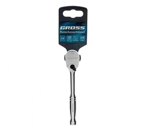 Ключ-трещотка 1/4", CrV, 120 зубьев, цельнометаллический, хром Gross
