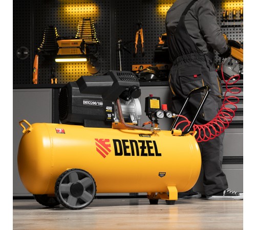 Компрессор воздушный DKV2200/100, Х-PRO 2.2 кВт, 400 л/мин, 100л Denzel
