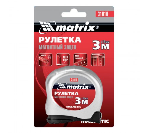 Рулетка Magnetic,3 м х 16 мм,магнитный зацеп Matrix
Рулетка Magnetic,3 м х 16 мм,магнитный зацеп Matrix