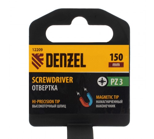 Отвертка PZ3x150 мм, CrV, трехкомпонентная рукоятка Denzel
