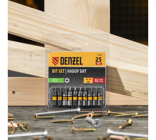 Бита PZ2х25, сталь S2, шестигранный профиль, 10 шт. Е 6,3 Denzel
