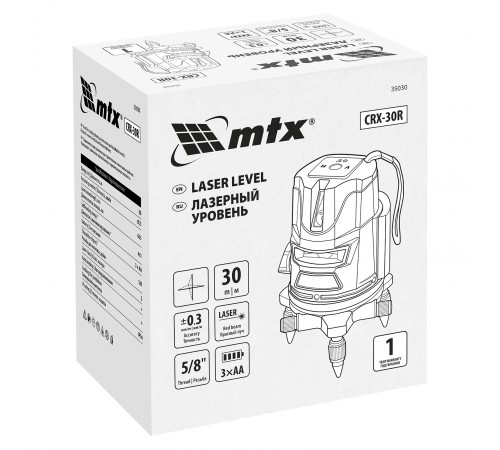 Лазерный уровень CRX-30R, 30 м, красный луч, батарейки, резьба 5/8" MTX
Лазерный уровень CRX-30R, 30 м, красный луч, батарейки, резьба 5/8" MTX