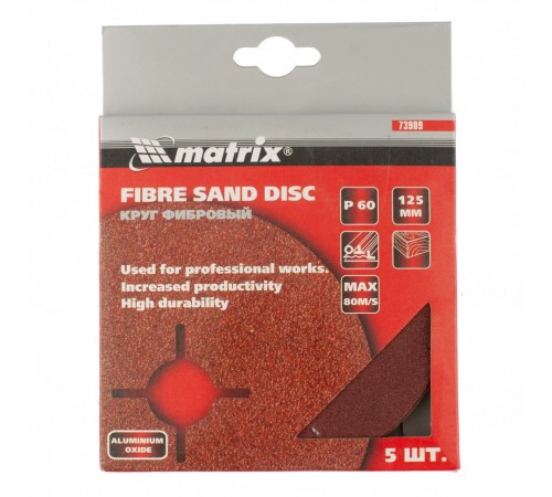Круги фибровые 5 шт, Р 80, 125 х 22 mm Matrix
Круги фибровые 5 шт, Р 80, 125 х 22 mm Matrix