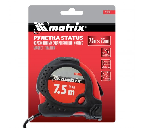 Рулетка Status Magnet fixation,7,5 м х 25 мм,обрезиненный корпус,зацеп с магнитом Matrix
Рулетка Status Magnet fixation,7,5 м х 25 мм,обрезиненный корпус,зацеп с магнитом Matrix