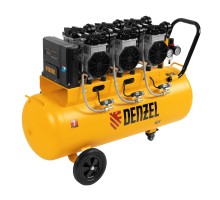 Компрессор безмасляный, малошумный DLS 3300/100, 3300 Вт,3x1100, 100 л, 570 л/мин ,блок управления Denzel
