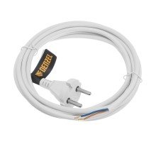 Шнур сетевой Energy Series, ПВС, 3 м, 2 x 1 мм, с неразборной вилкой, белый, Denzel
