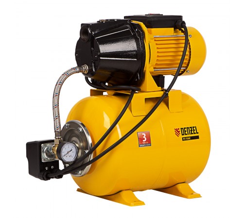 Насосная станция PS1100С, 1100 Вт, 4500 л/ч, ресивер 24 л, подъем 46 м, чугун Denzel
