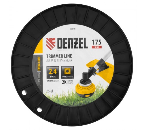 Леска для триммера двухкомпонентная квадрат, 2,4мм х 175м, на DIN катушке EXTRA CORD Denzel
