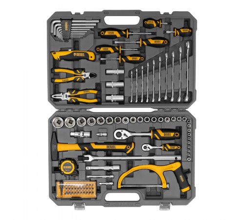 Набор инструментов, 1/2", 1/4", CrV, S2, пластиковый кейс, 100 предметов Denzel
Набор инструментов, 1/2", 1/4", CrV, S2, пластиковый кейс, 100 предметов Denzel